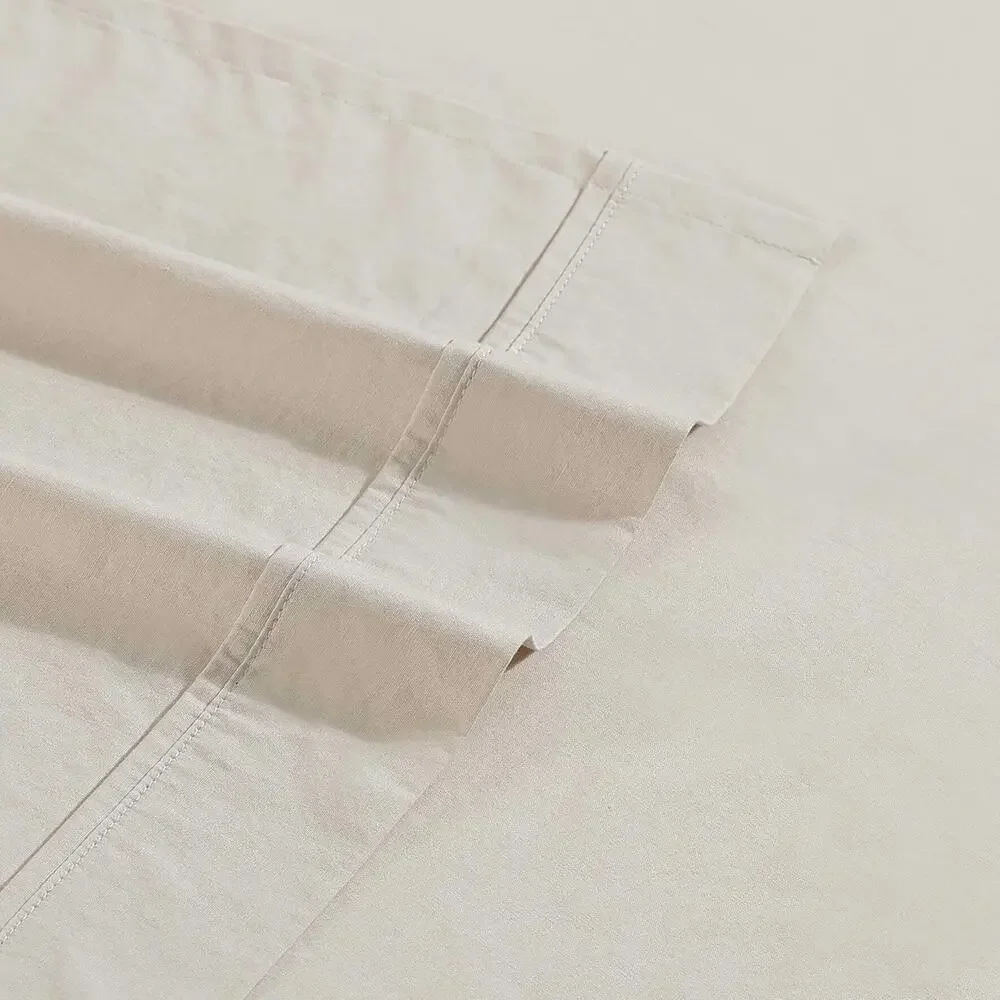 Calvin Klein Twin 3 Piece Sheet Set Beige Washed Percale 200TC Cotton NEW